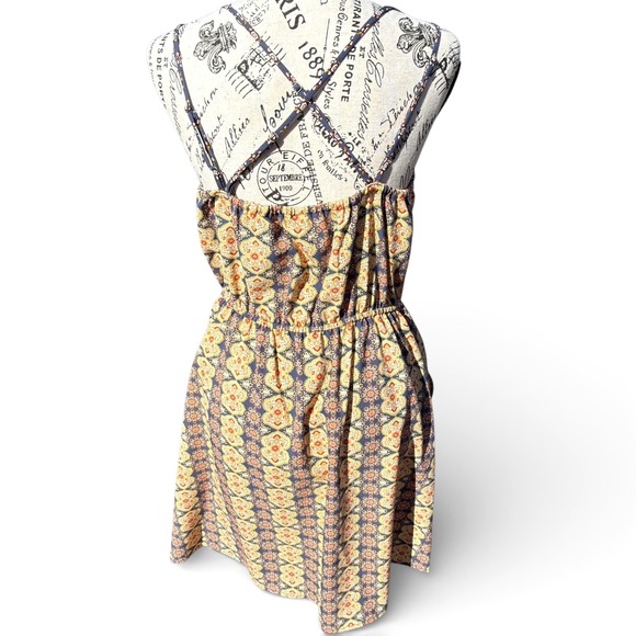 Xhilaration Dress Medium Abstract Faux Wrap Neck Babydoll Boho Cottagecore Farm - Picture 4 of 15